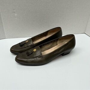 Salvatore Ferragamo Vintage Leather Tasseled Loafers, Olive Green, 9 AA